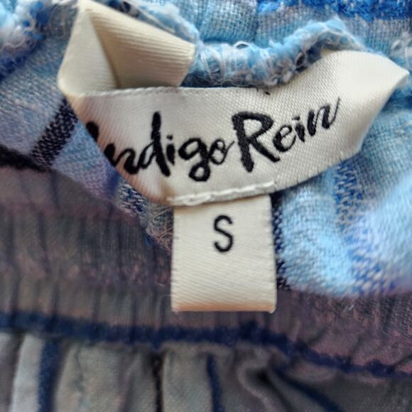Indigo Rein Blue Striped Linen Blend Pull On Raw Hem Pant Small Pockets - Picture 5 of 6